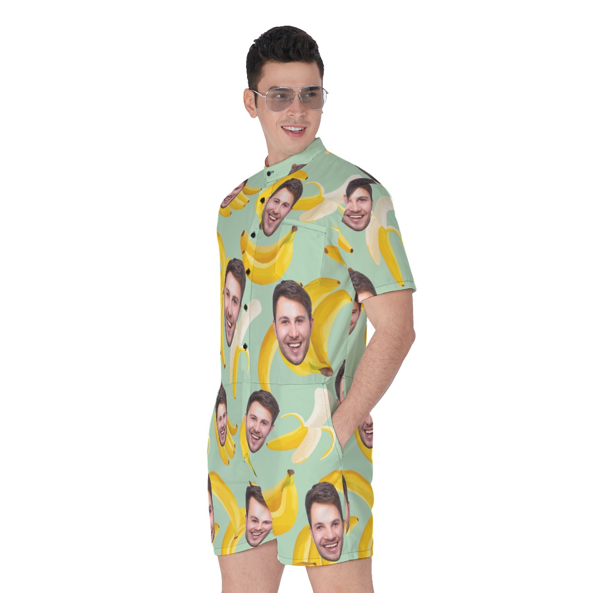 Funny Custom Face With Tropical Banana Hawaiian Romper For Men