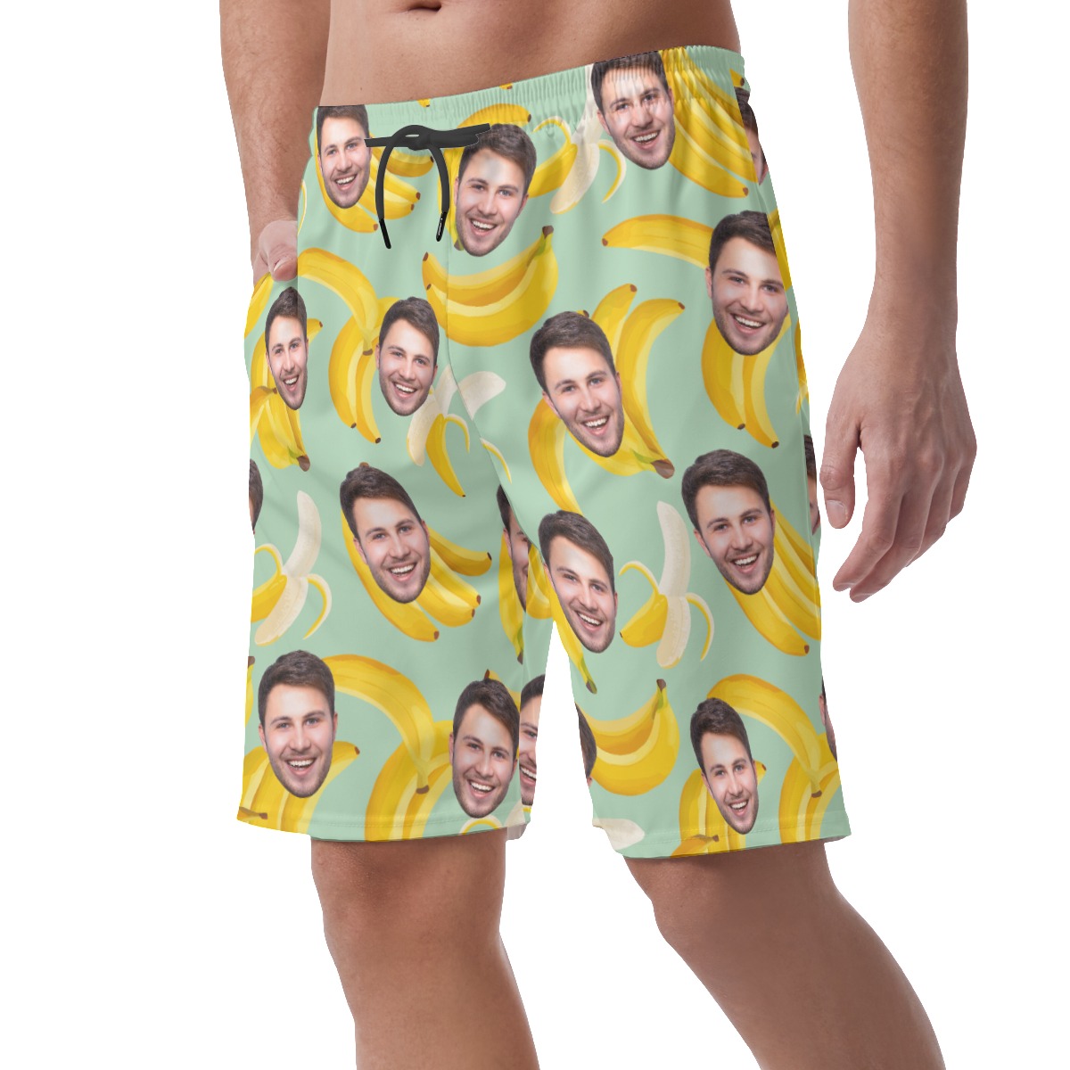 Funny Custom Face Mix Tropical Banana Hawaiian Beach Shorts For Men