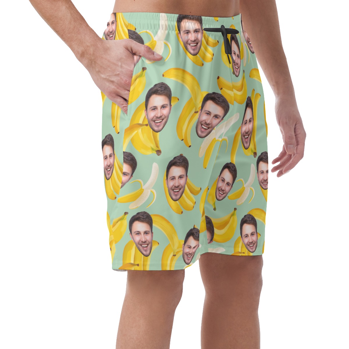 Funny Custom Face Mix Tropical Banana Hawaiian Beach Shorts For Men
