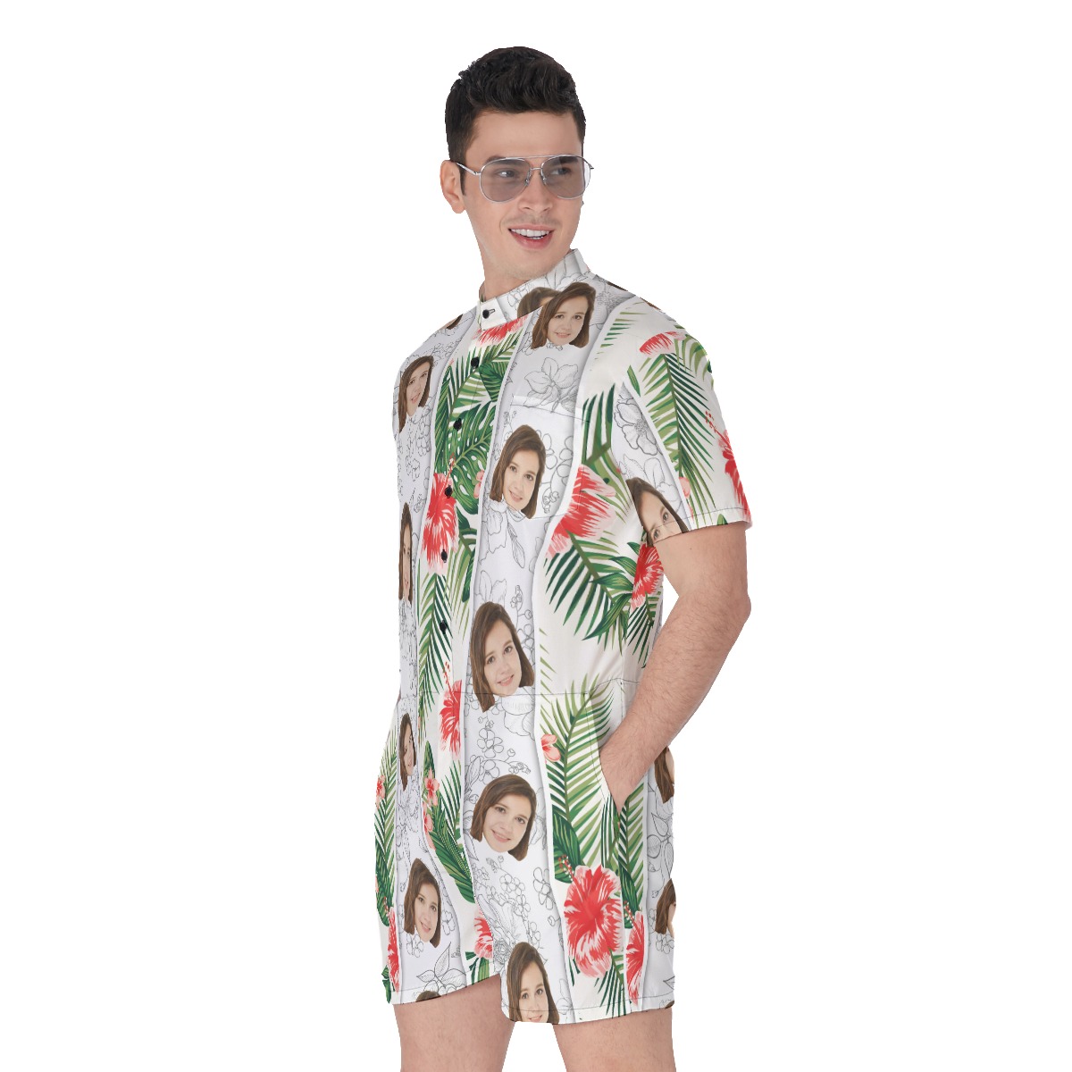 Vintage Floral Men's Romper With Custom Face