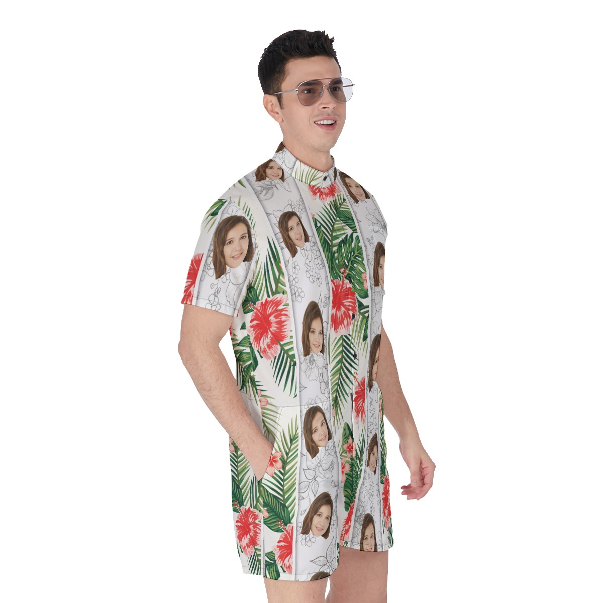 Vintage Floral Men's Romper With Custom Face