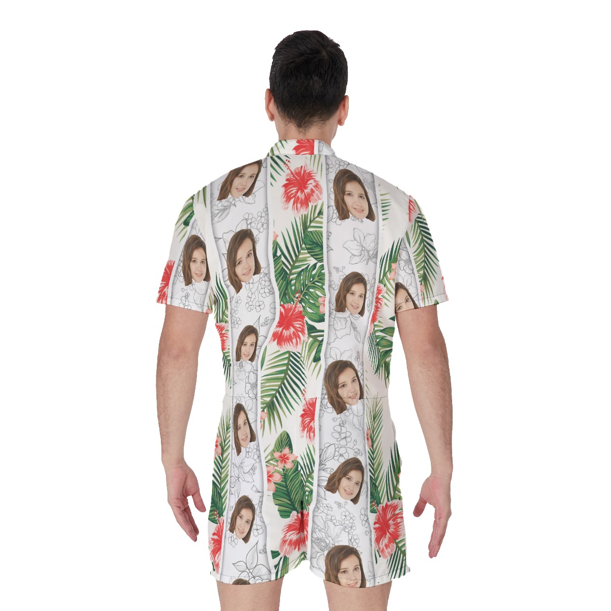 Vintage Floral Men's Romper With Custom Face