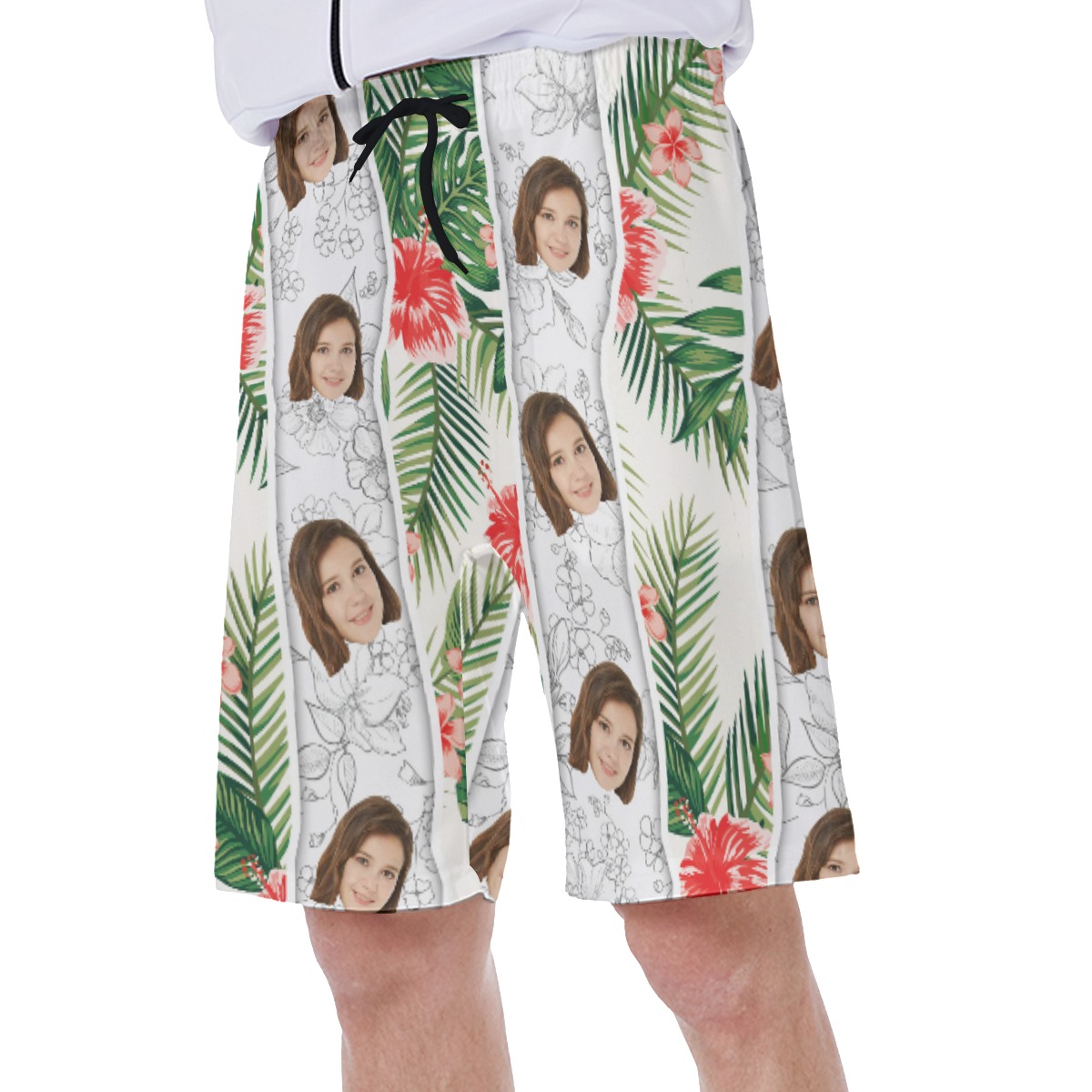 Vintage Hibiscus Men's Swim Trunks With Custom Face