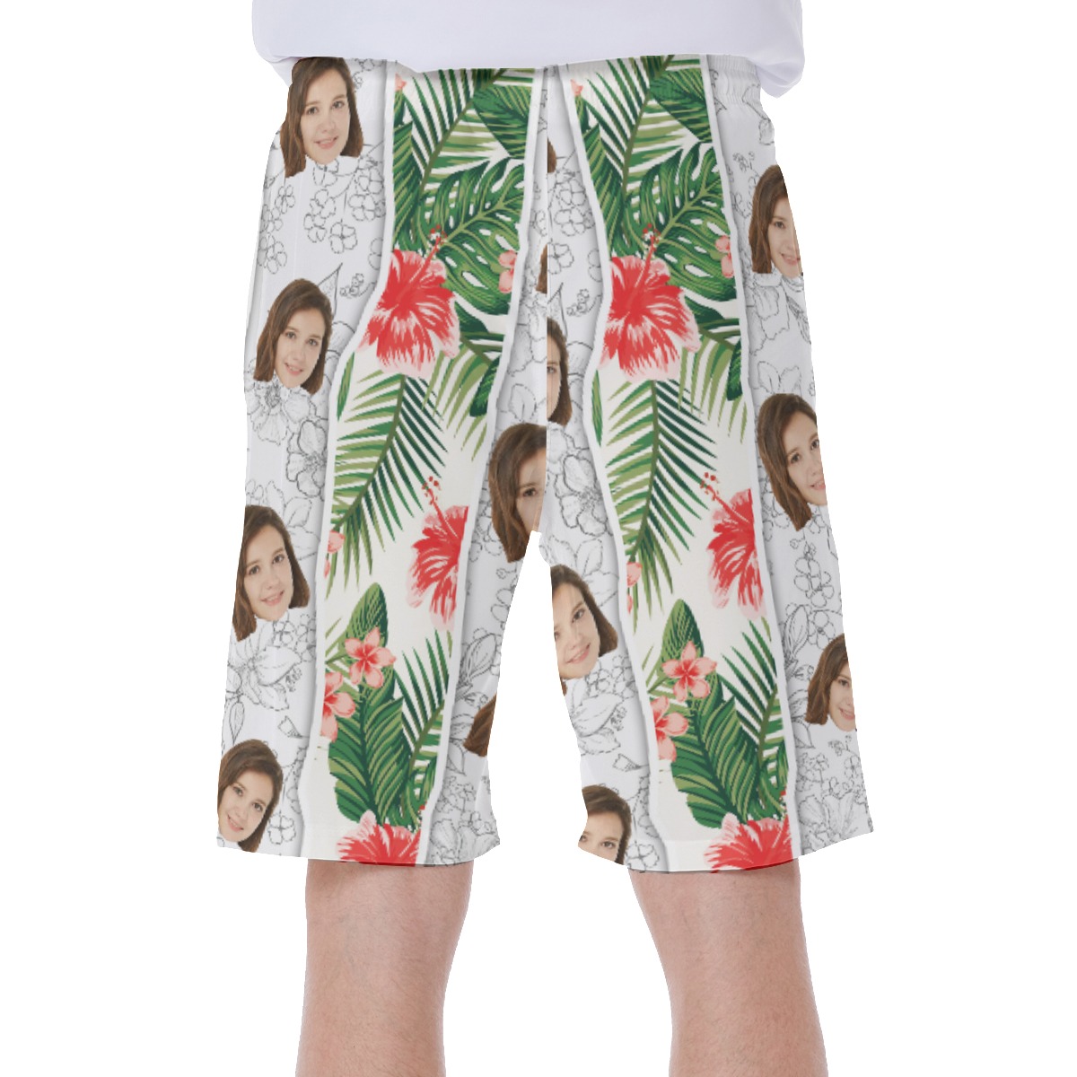 Vintage Hibiscus Men's Swim Trunks With Custom Face