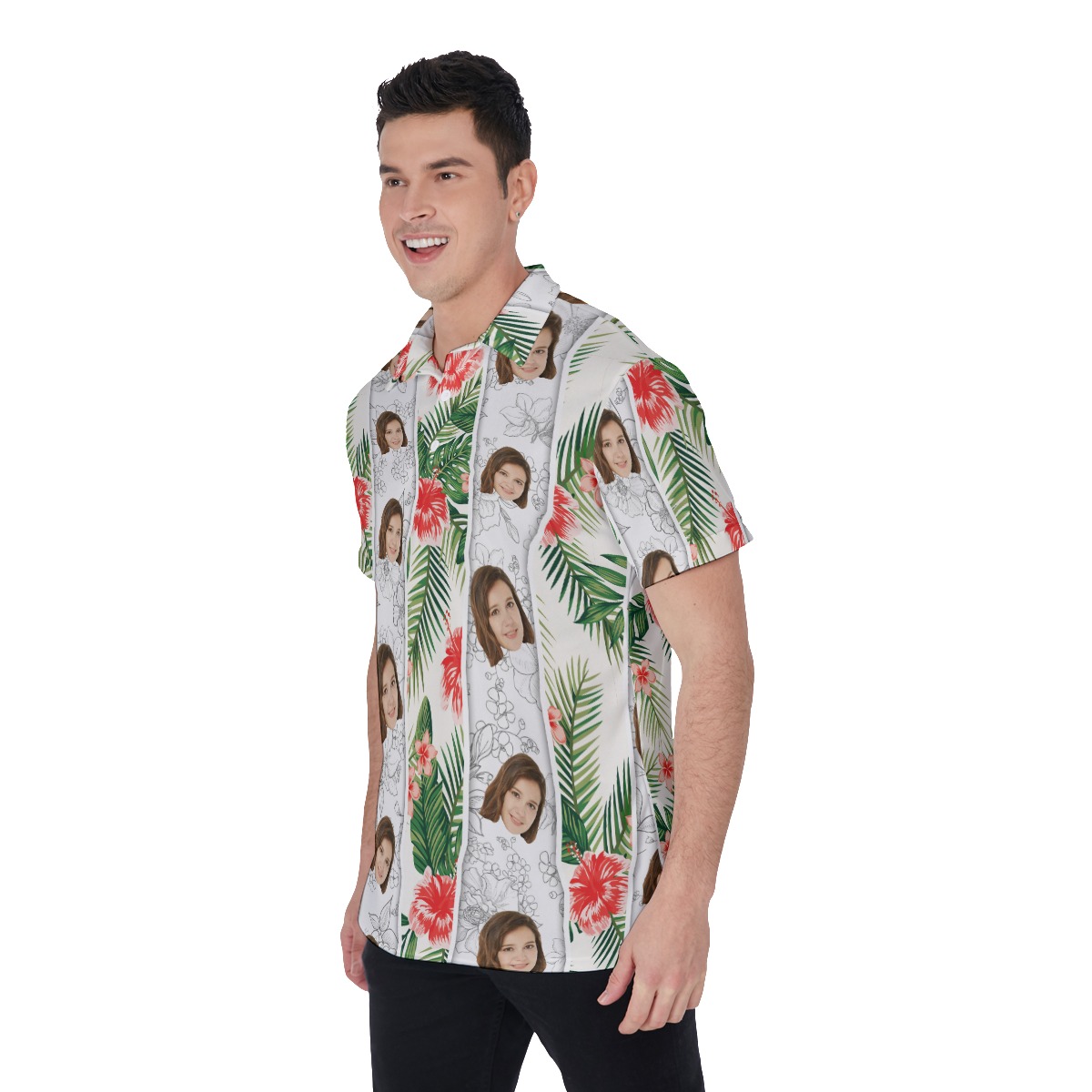 Vintage Custom Face Hibiscus Collared Shirt