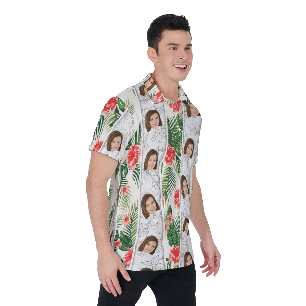 Vintage Custom Face Hibiscus Collared Shirt