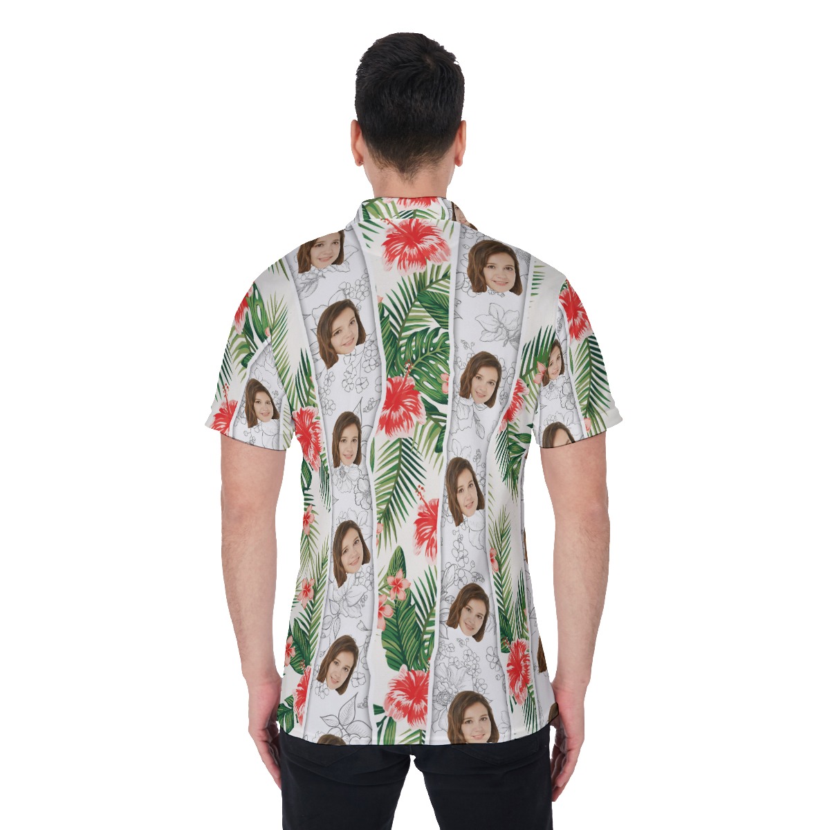 Vintage Custom Face Hibiscus Collared Shirt
