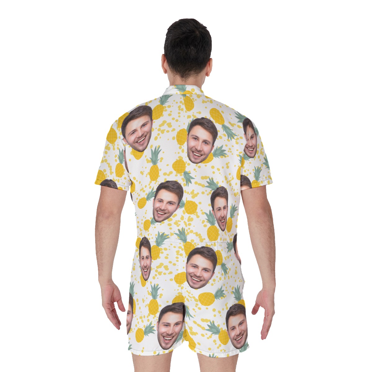Tropical Pineapple Custom Face Men's Hawaiian Romper For Summer