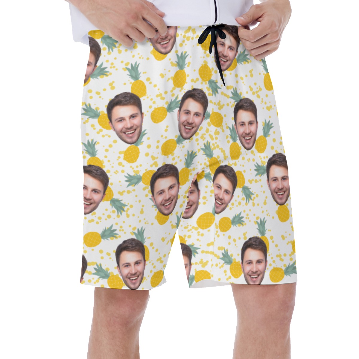 Tropical Pineapple Custom Face Yellow Hawaiian Swim Trunks For Men