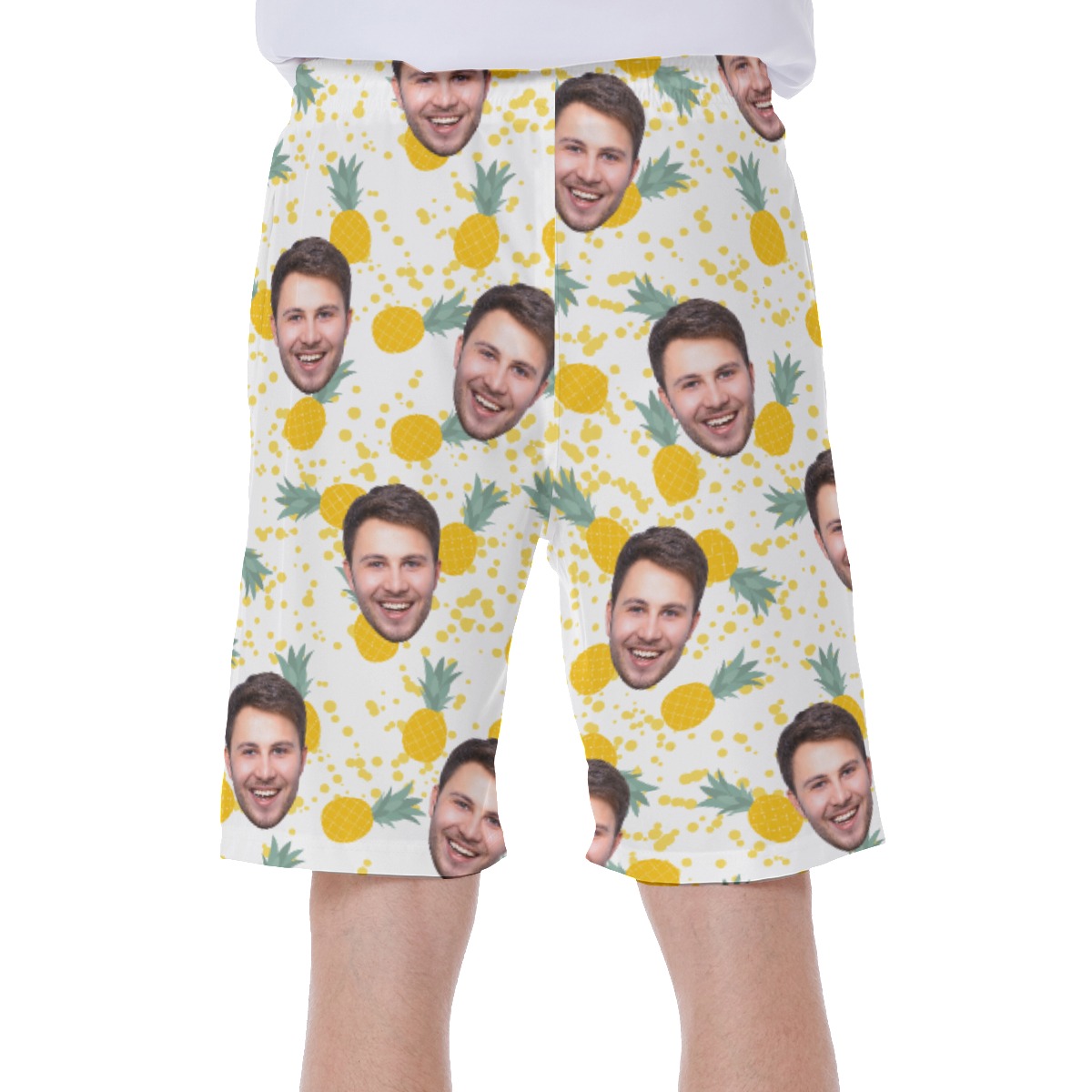 Tropical Pineapple Custom Face Yellow Hawaiian Swim Trunks For Men