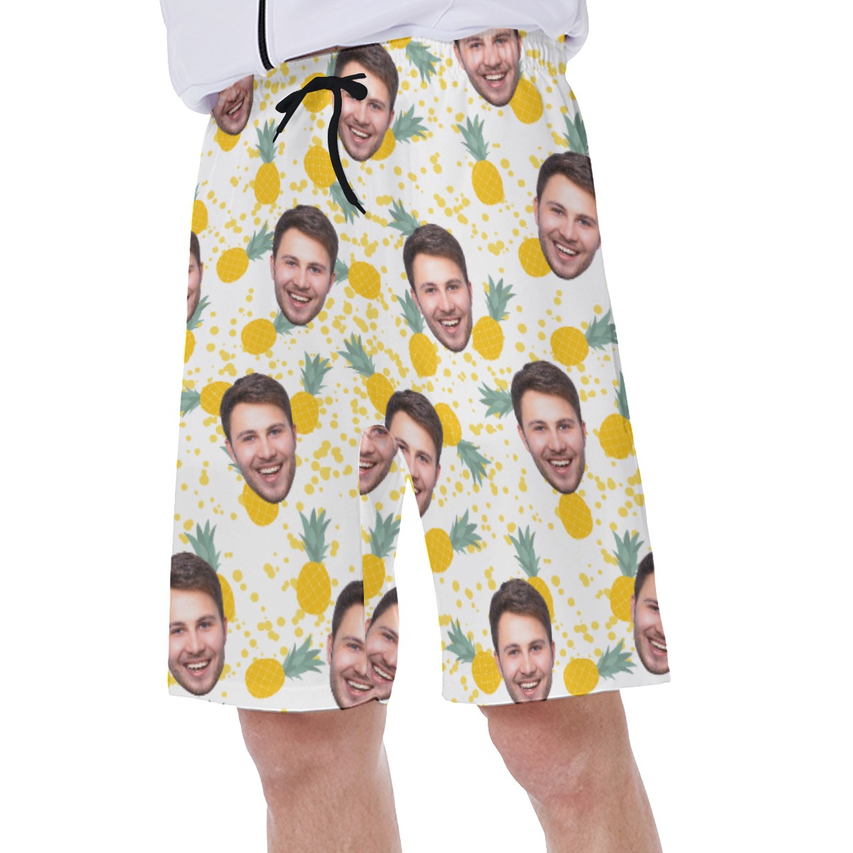 Tropical Pineapple Custom Face Yellow Hawaiian Swim Trunks For Men