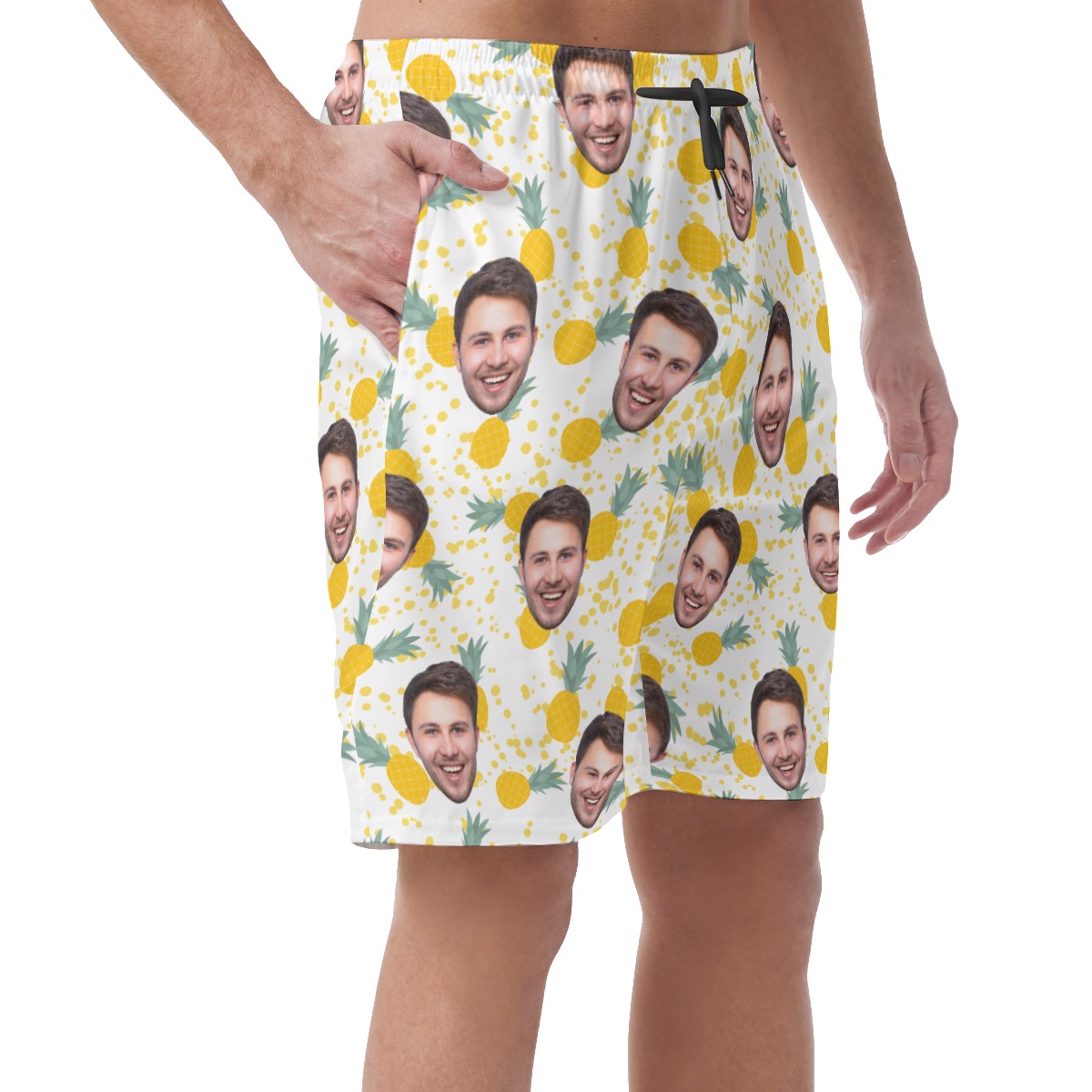 Customize Tropical Pineapple Hawaiian Beach Shorts With Face