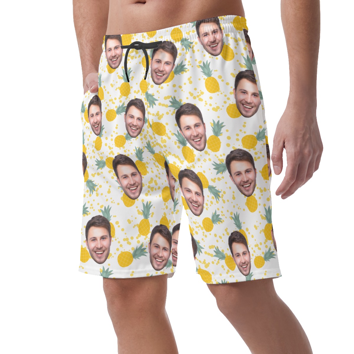 Customize Tropical Pineapple Hawaiian Beach Shorts With Face