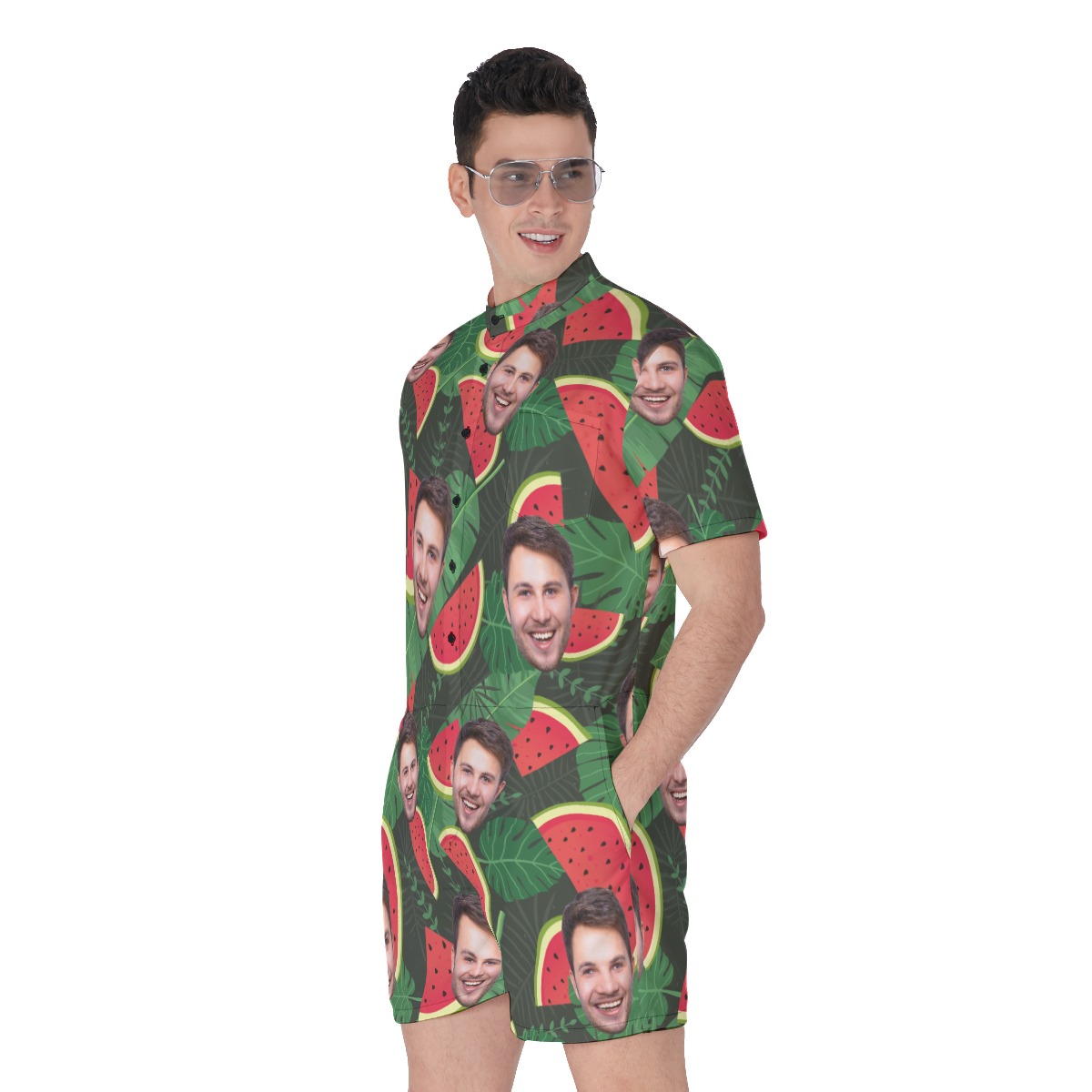 Tropical Watermelon Custom Face Men's Hawaiian Romper