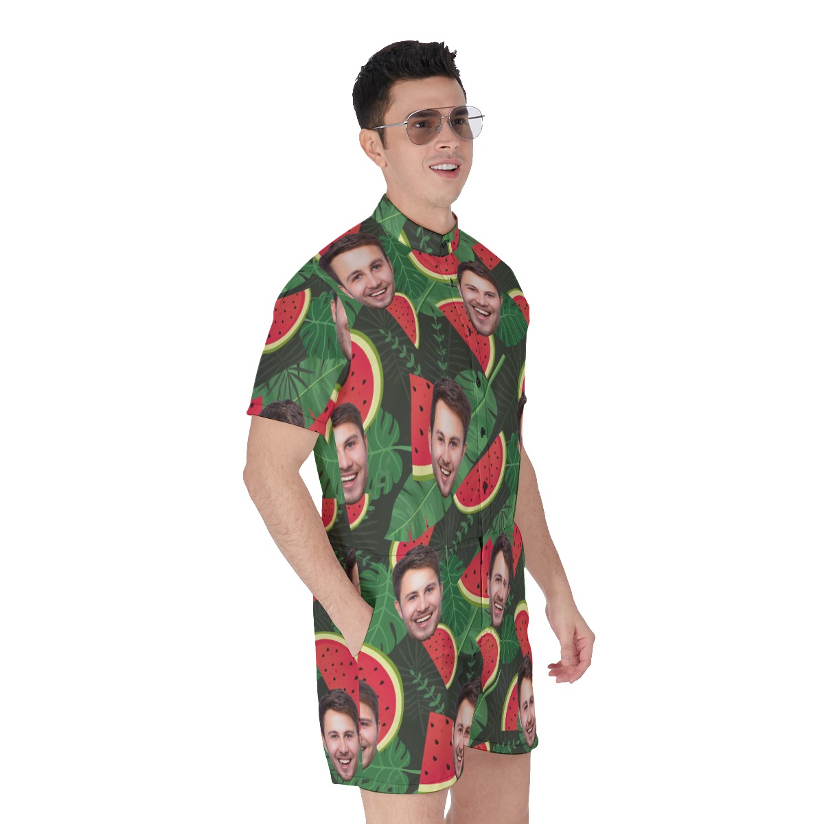 Tropical Watermelon Custom Face Men's Hawaiian Romper