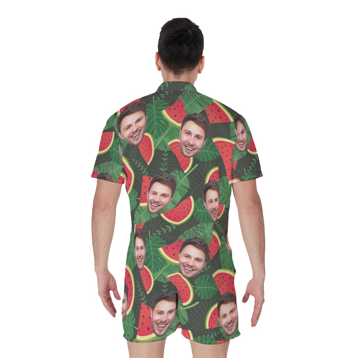 Tropical Watermelon Custom Face Men's Hawaiian Romper