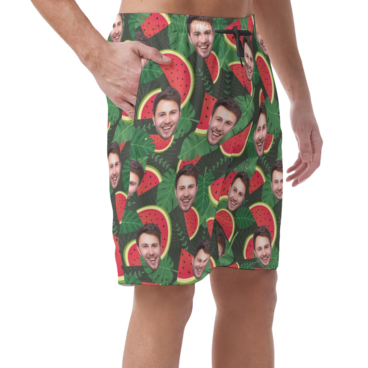 Funny Custom Face Watermelon Green Hawaiian Beach Shorts For Men