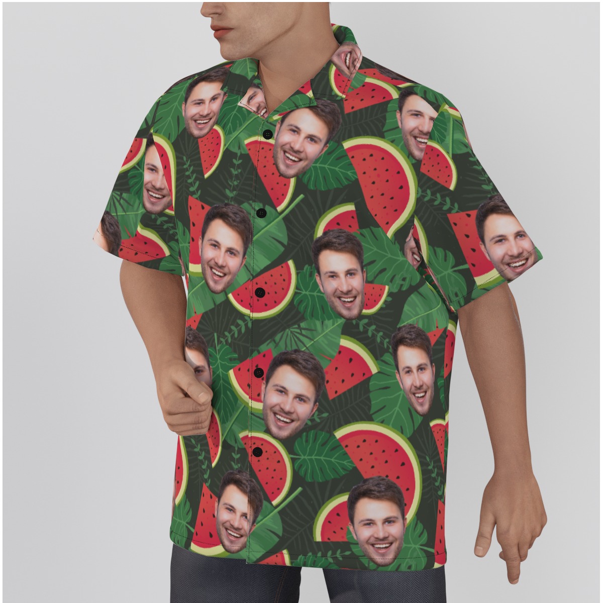 Tropical Watermelon Custom Face Men's Hawaiian Shirt