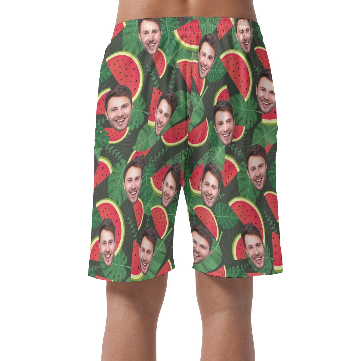 Funny Custom Face Watermelon Green Hawaiian Beach Shorts For Men