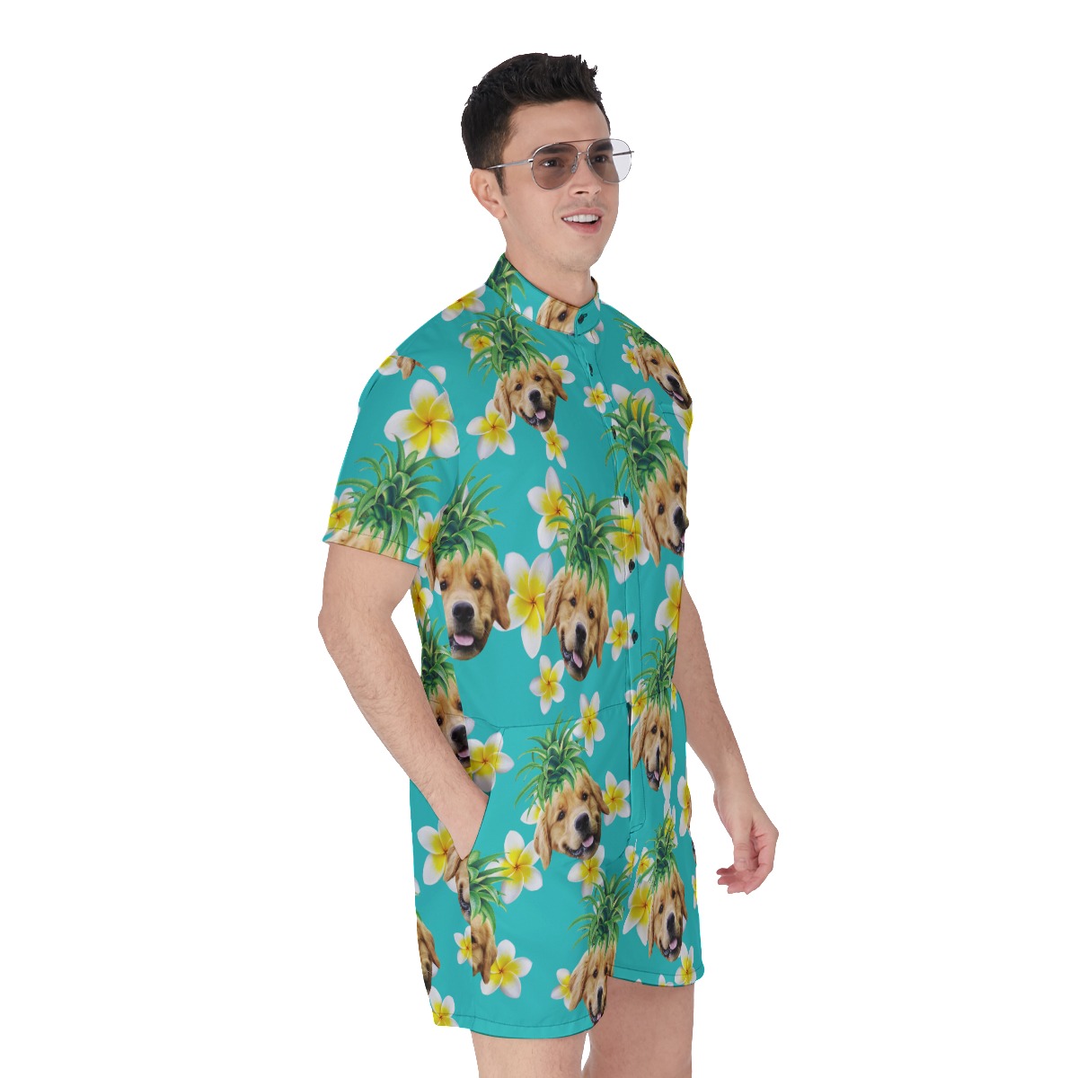 Funny Custom Dog Face With Pineapple Men's Hawaiian Romper
