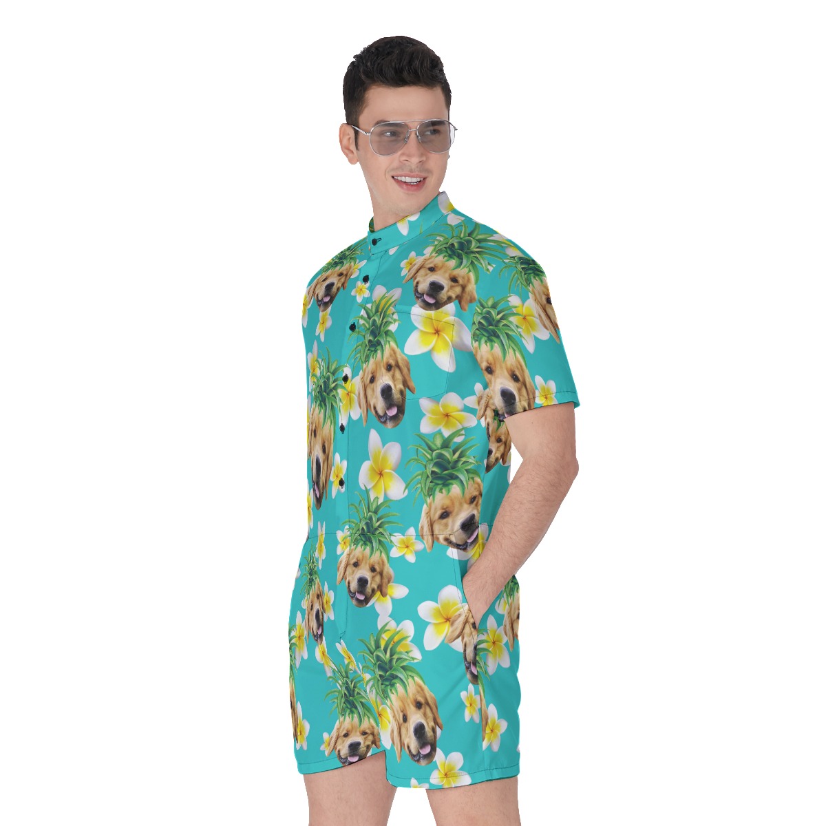Funny Custom Dog Face With Pineapple Men's Hawaiian Romper