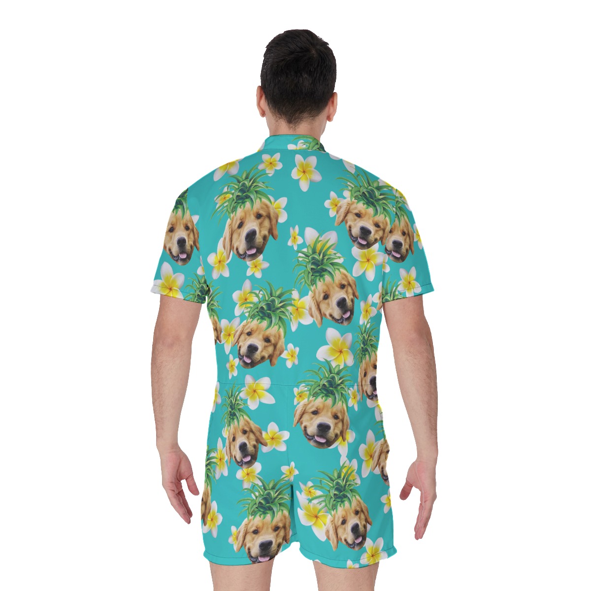 Funny Custom Dog Face With Pineapple Men's Hawaiian Romper