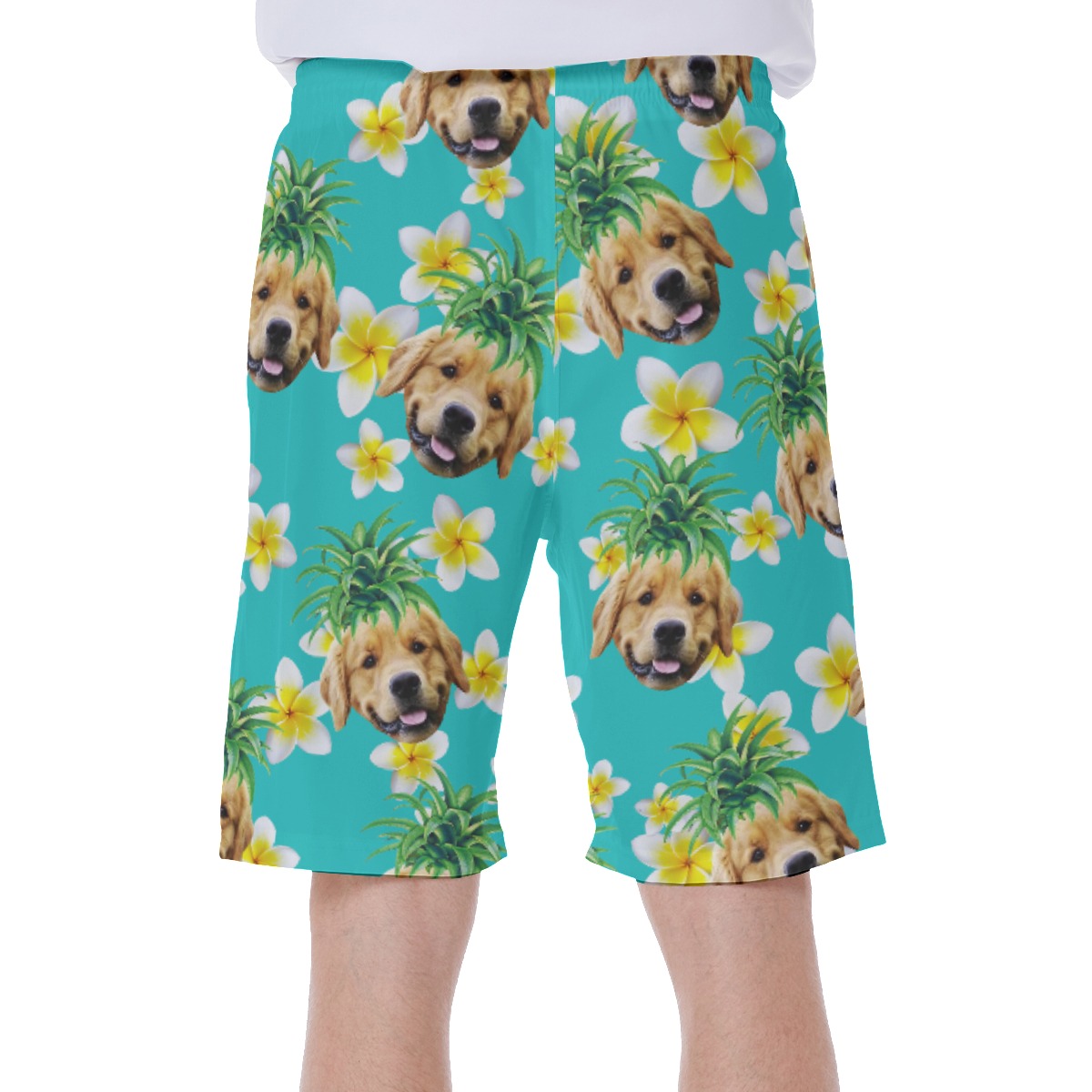 Funny Custom Pet Face Pineapple Men's Hawaiian Swim Trunks