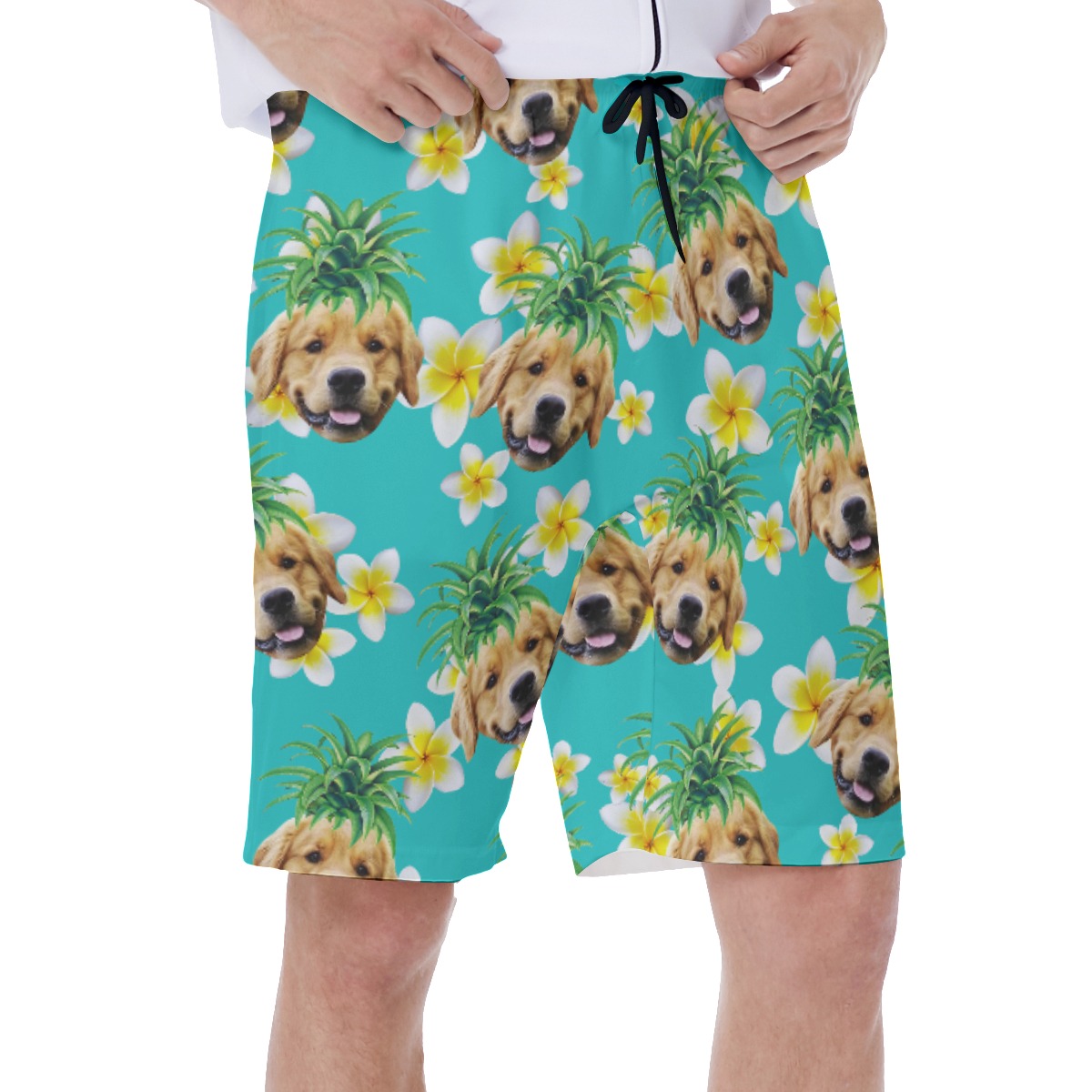 Funny Custom Pet Face Pineapple Men's Hawaiian Swim Trunks