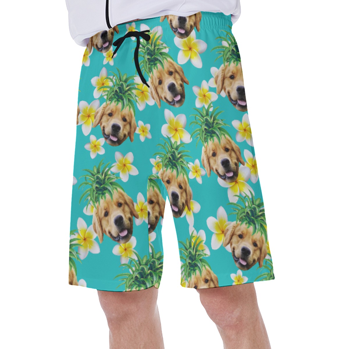 Funny Custom Pet Face Pineapple Men's Hawaiian Swim Trunks