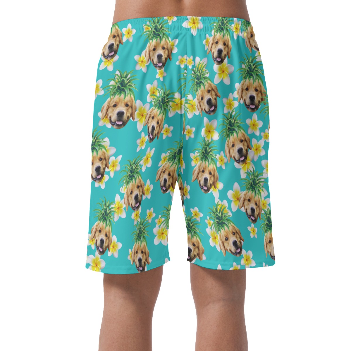Cute Custom Dog Face With Pineapple Hawaiian Beach Shorts For Men
