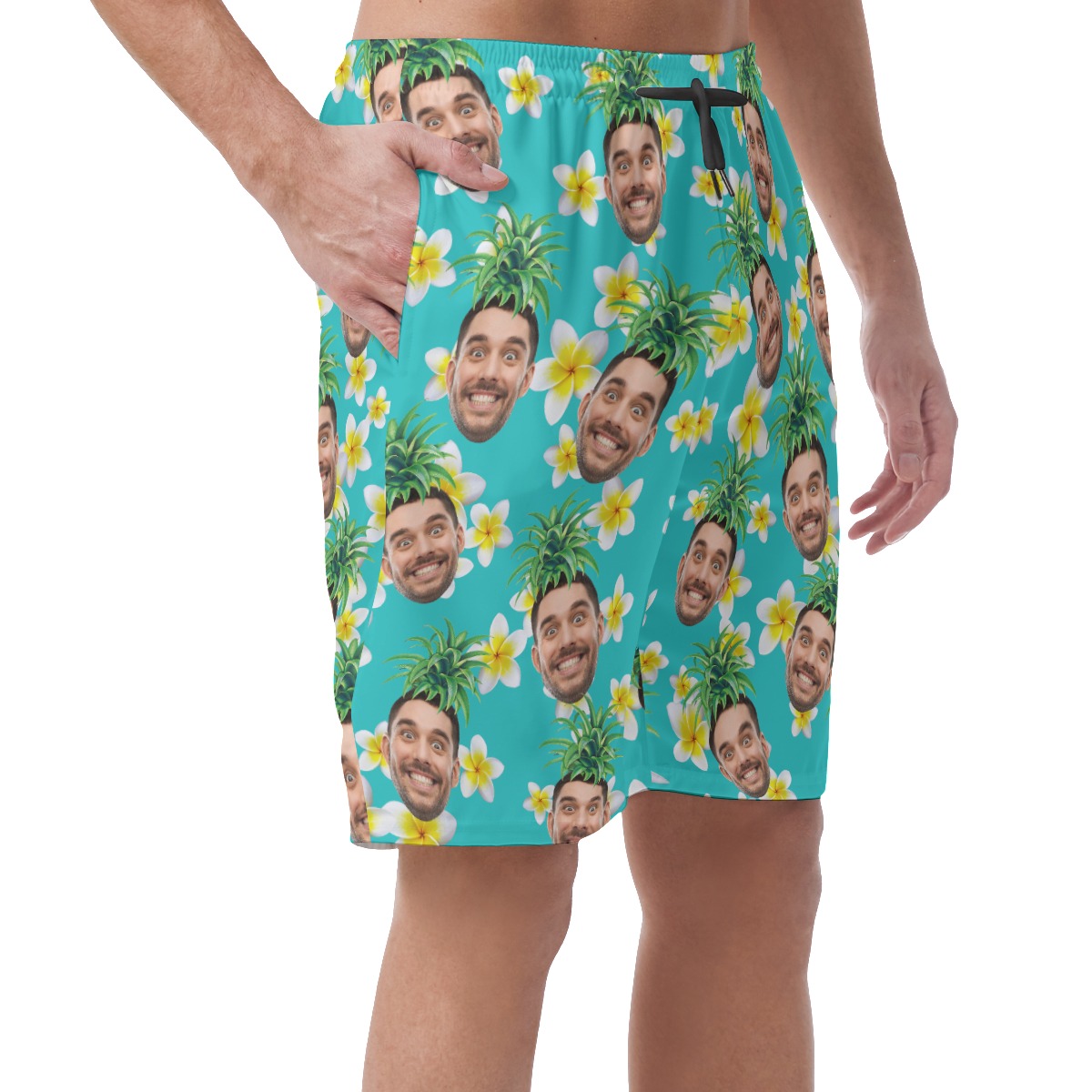 Funny Custom Face Pineapple Hawaiian Summer Beach Shorts For Men
