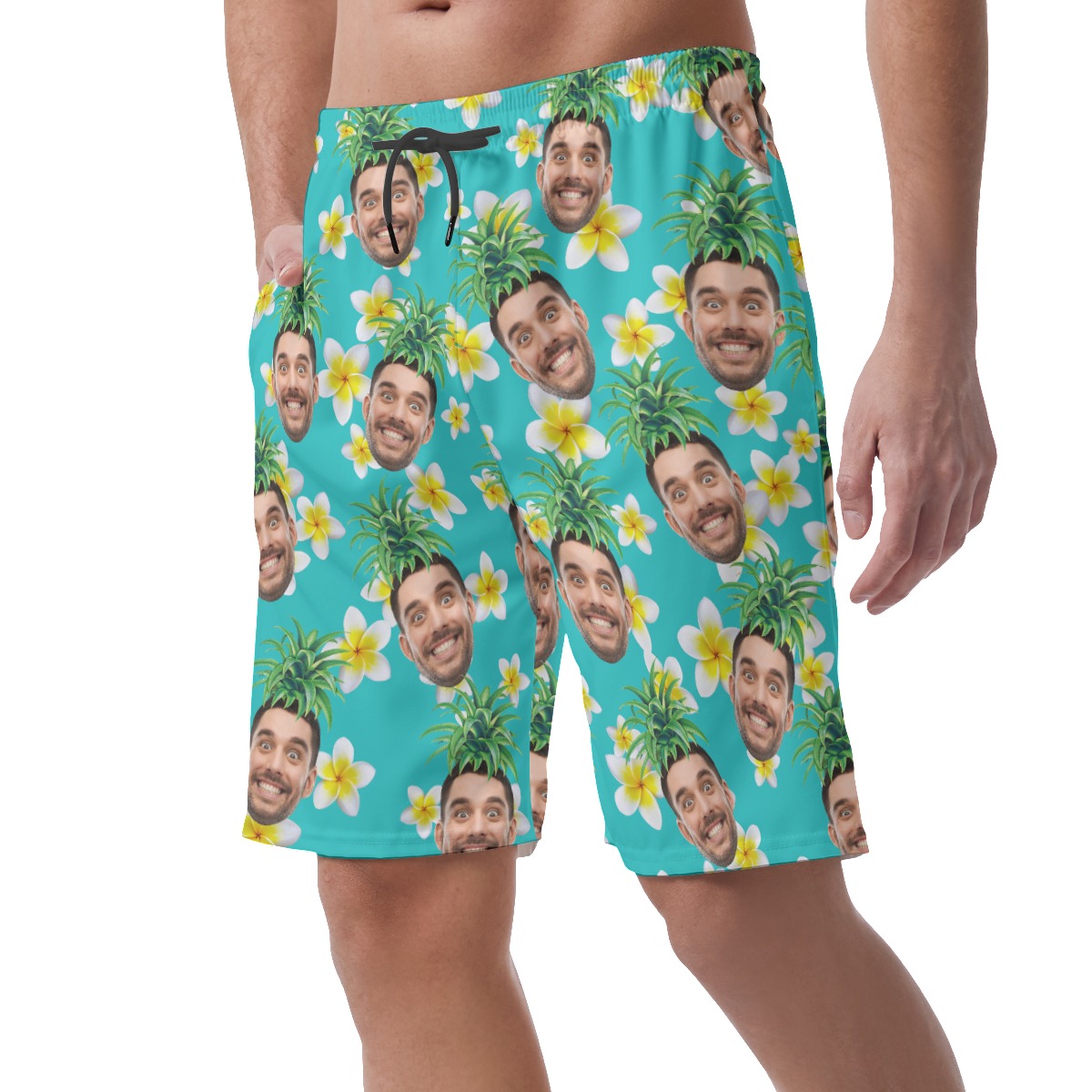 Funny Custom Face Pineapple Hawaiian Summer Beach Shorts For Men