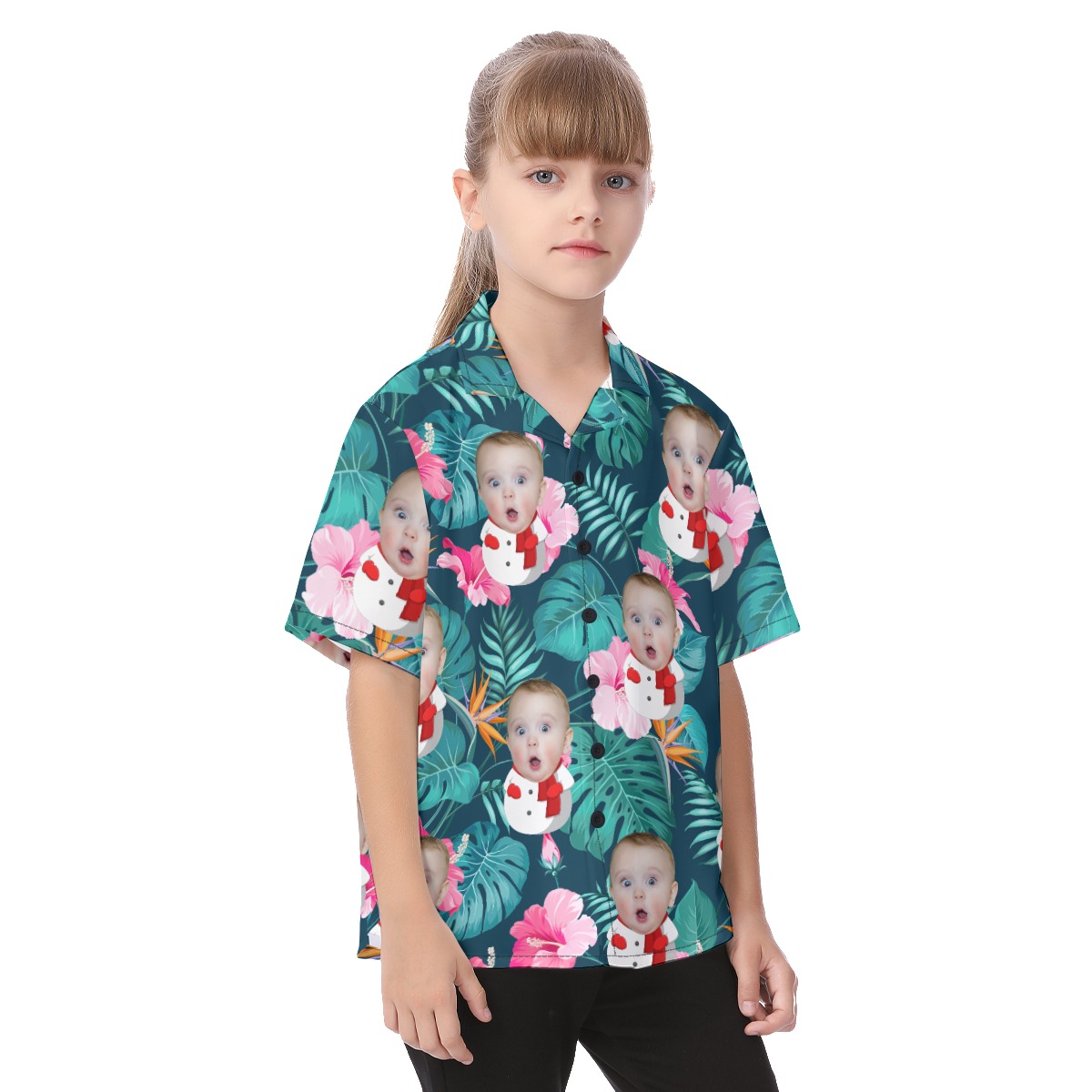 Cute Custom Face Snowman Hawaiian Shirt For Kids