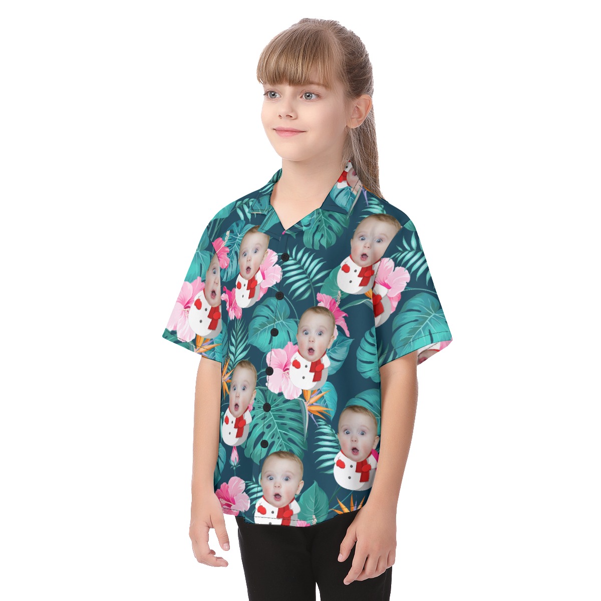Cute Custom Face Snowman Hawaiian Shirt For Kids