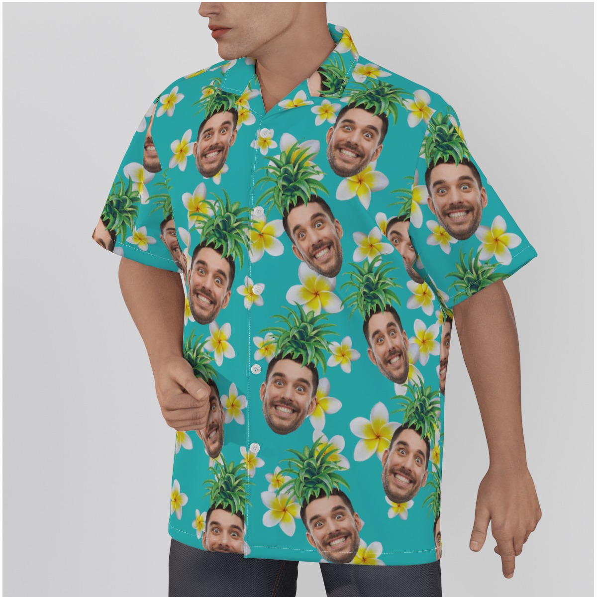 Funny Custom Face With Pineapple Men's Hawaiian Shirt