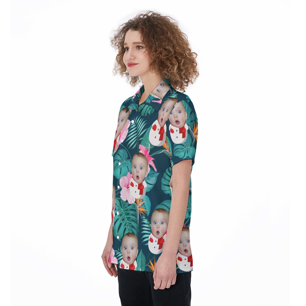 Customized Floral Women's Hawaiian Shirt With Baby Face