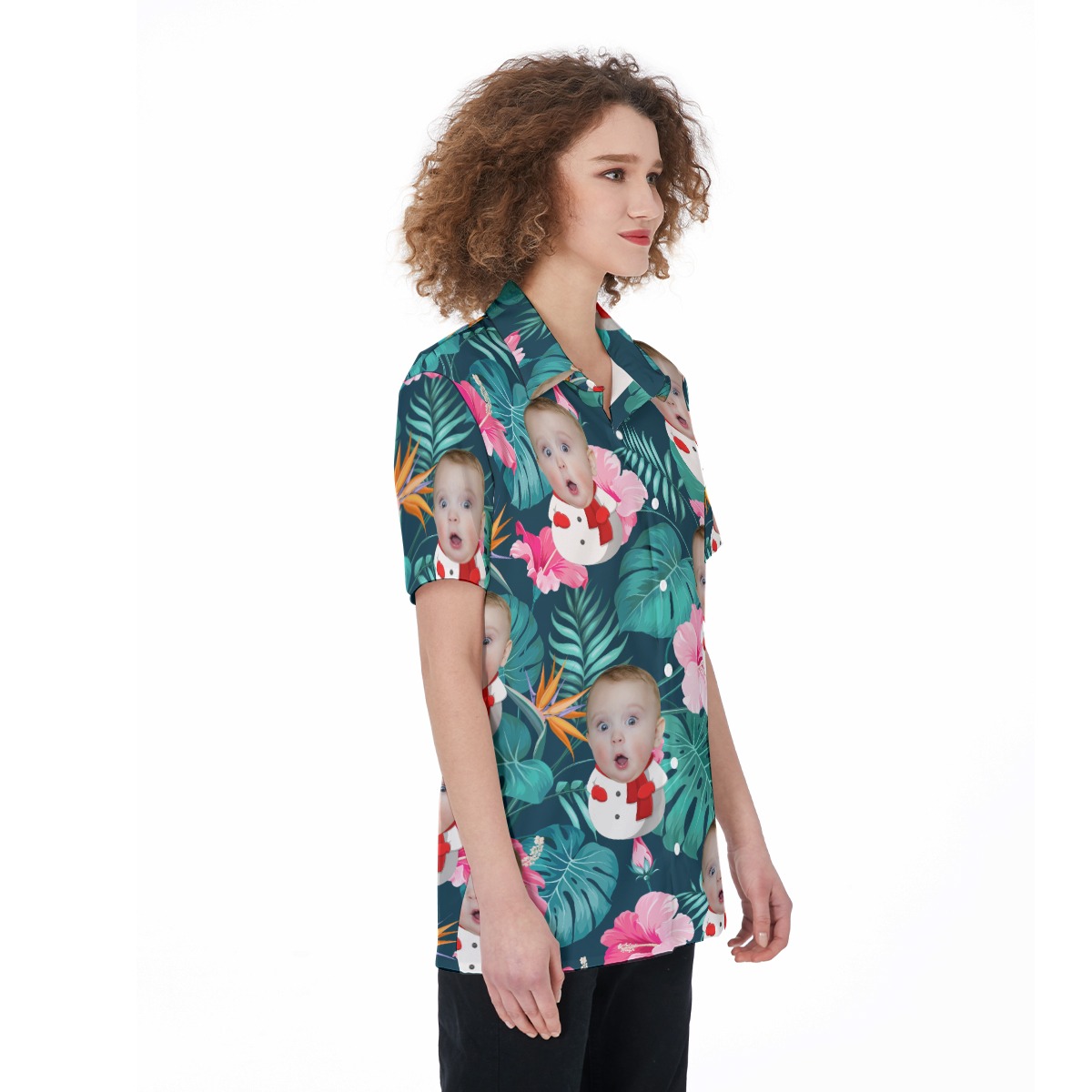 Customized Floral Women's Hawaiian Shirt With Baby Face