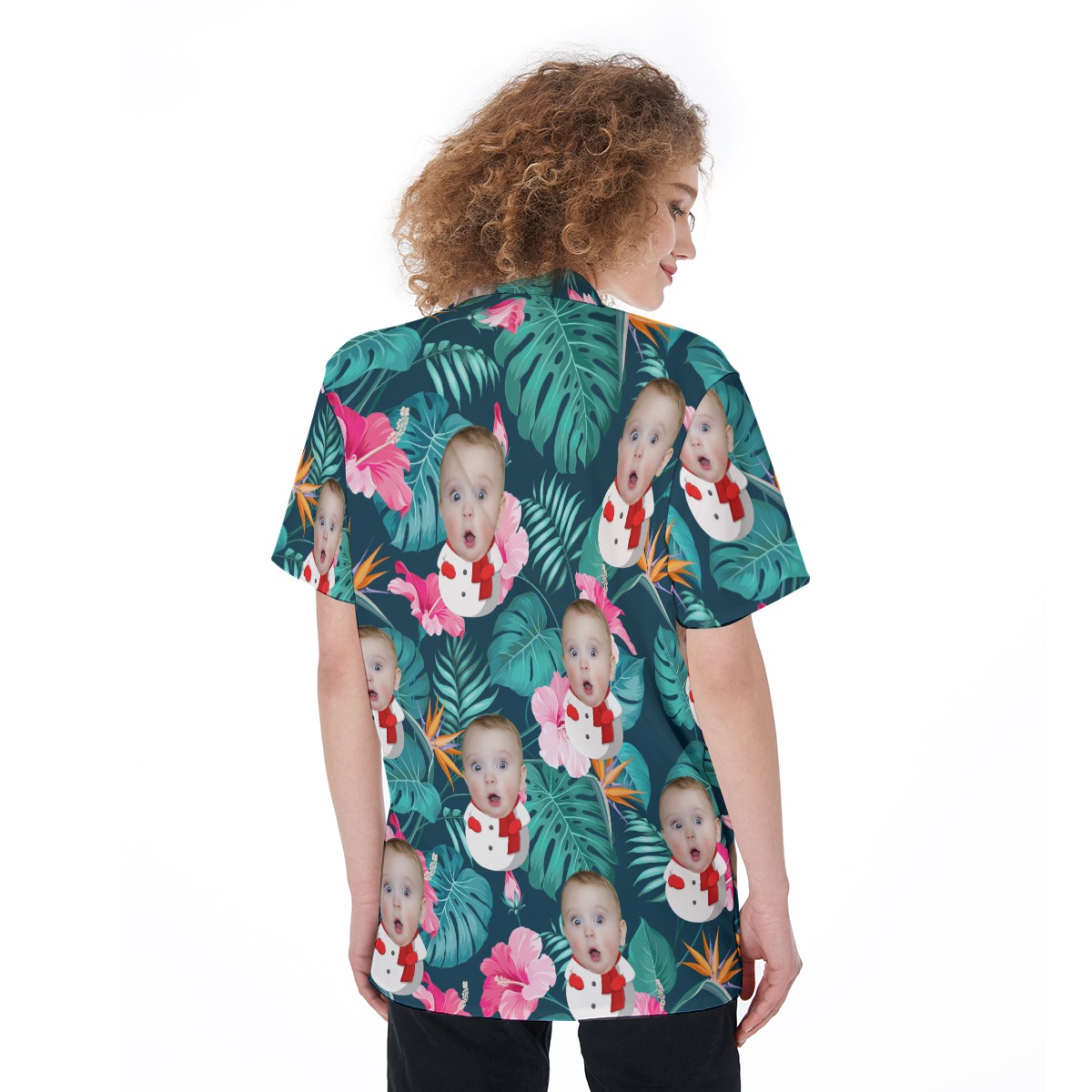 Customized Floral Women's Hawaiian Shirt With Baby Face
