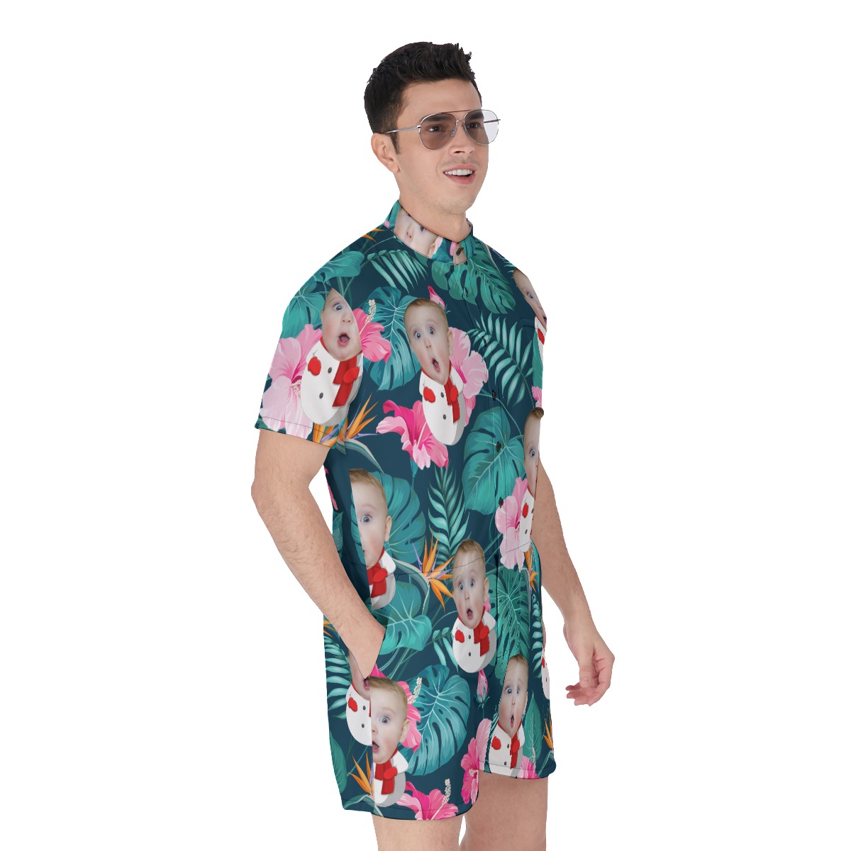 Custom Baby Face With Snowman Tropical Hawaiian Romper