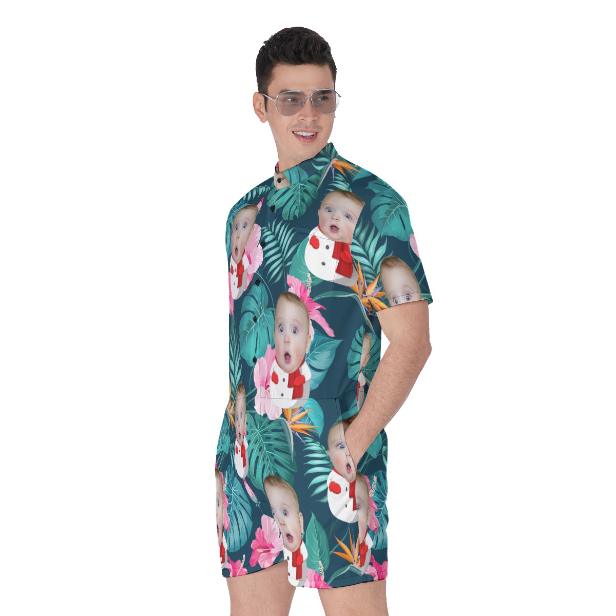 Custom Baby Face With Snowman Tropical Hawaiian Romper