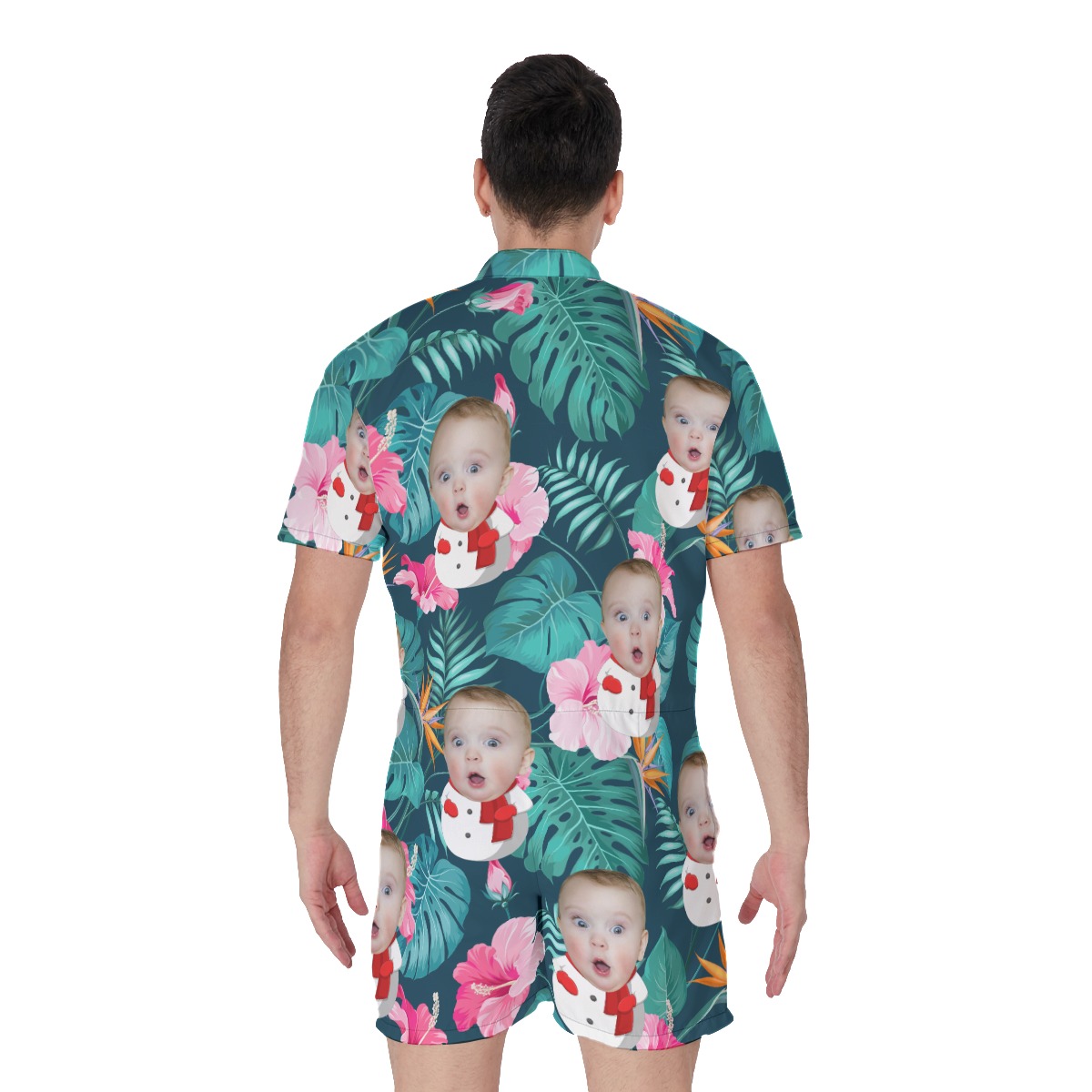 Custom Baby Face With Snowman Tropical Hawaiian Romper