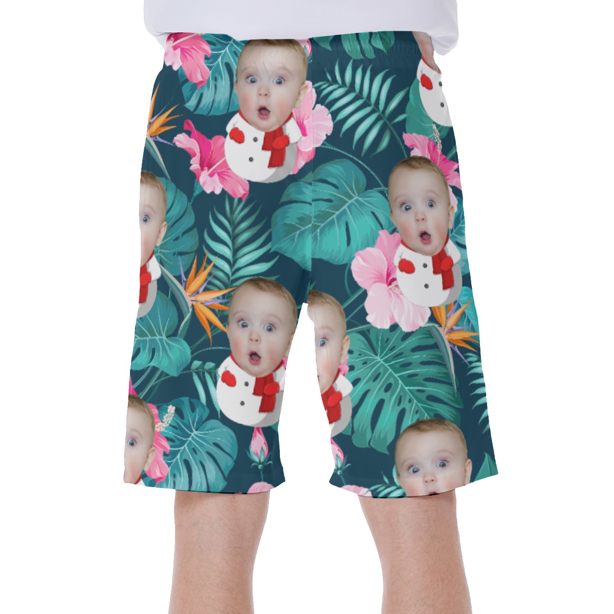 Tropical Custom Baby Face Snowman Hawaiian Swim Trunks For Men