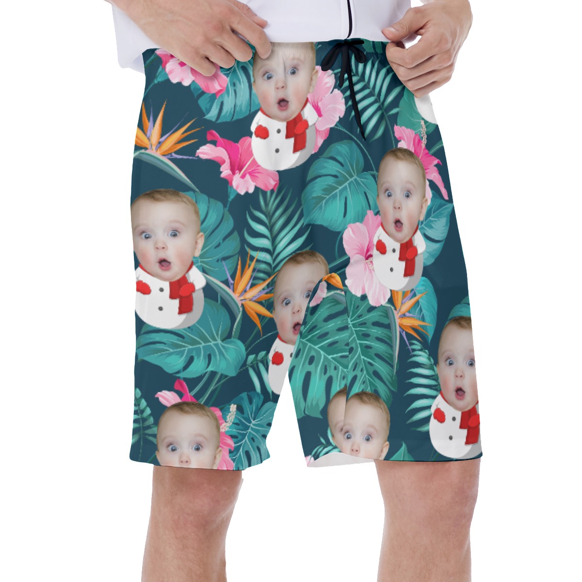 Tropical Custom Baby Face Snowman Hawaiian Swim Trunks For Men