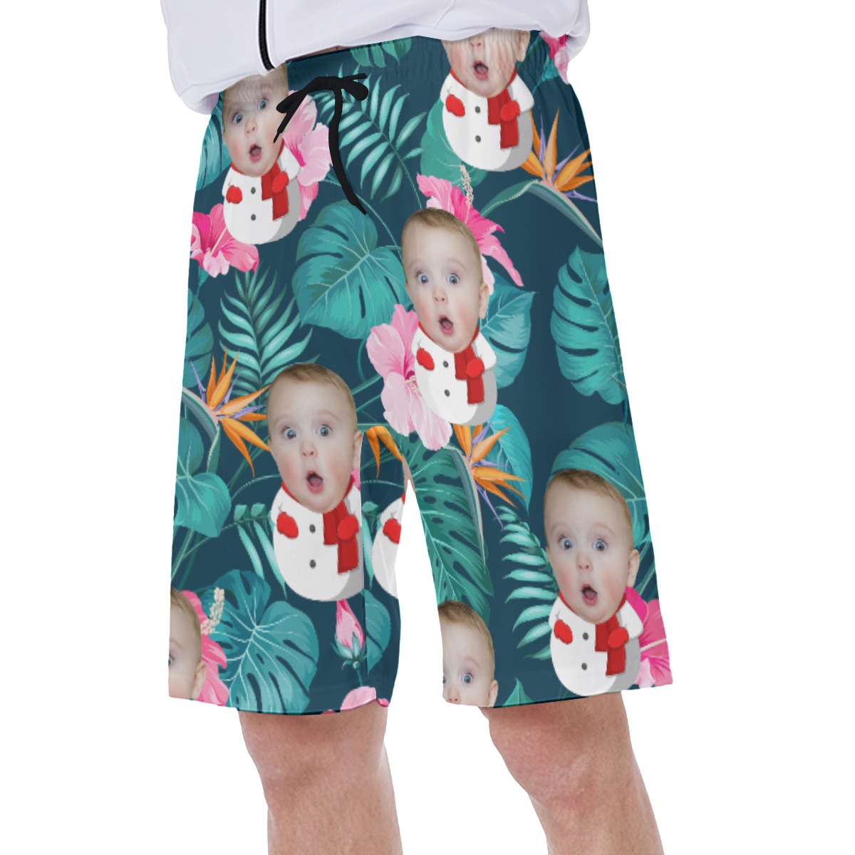 Tropical Custom Baby Face Snowman Hawaiian Swim Trunks For Men