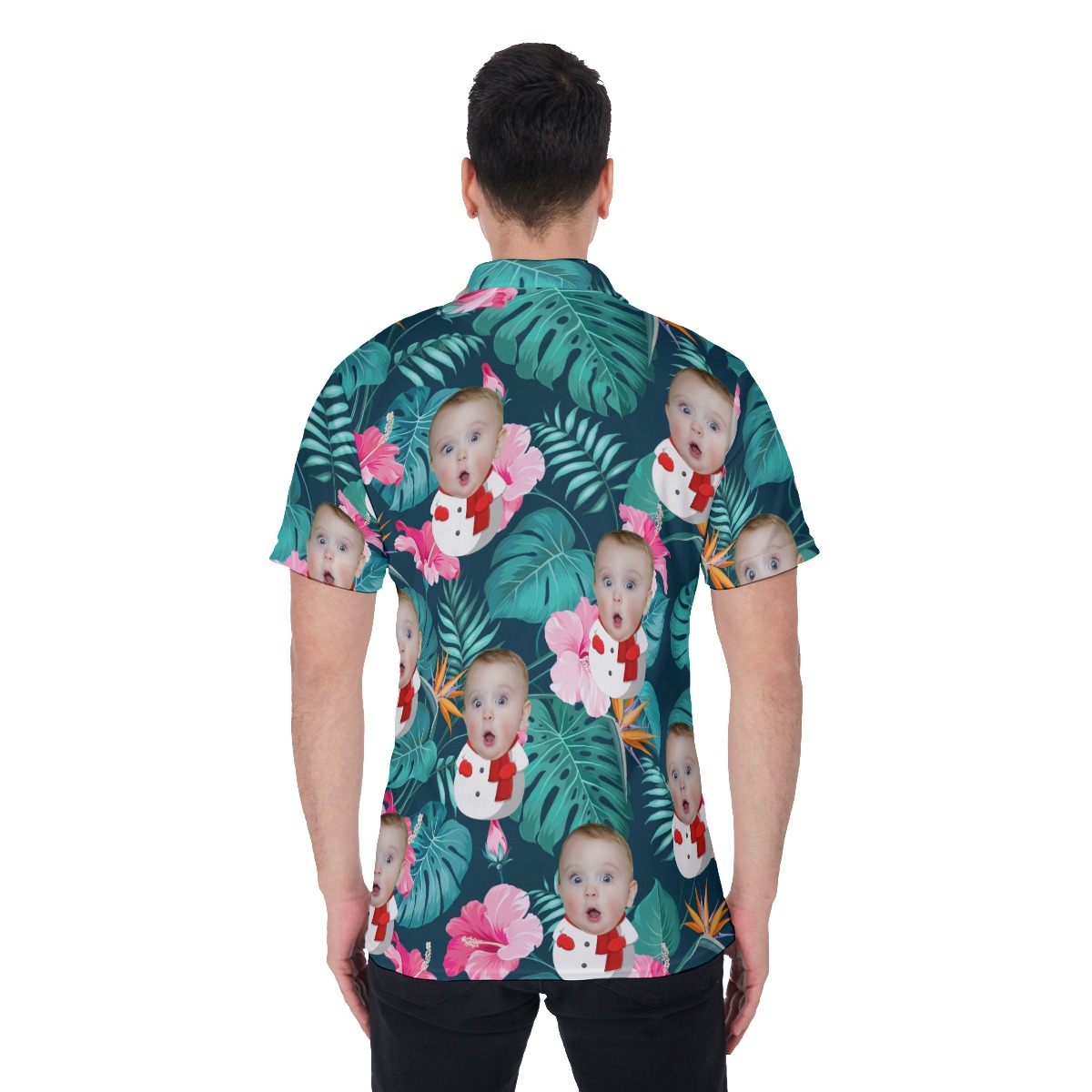 Funny Custom Face Snowman Floral Hawaiian Polo Shirt For Men