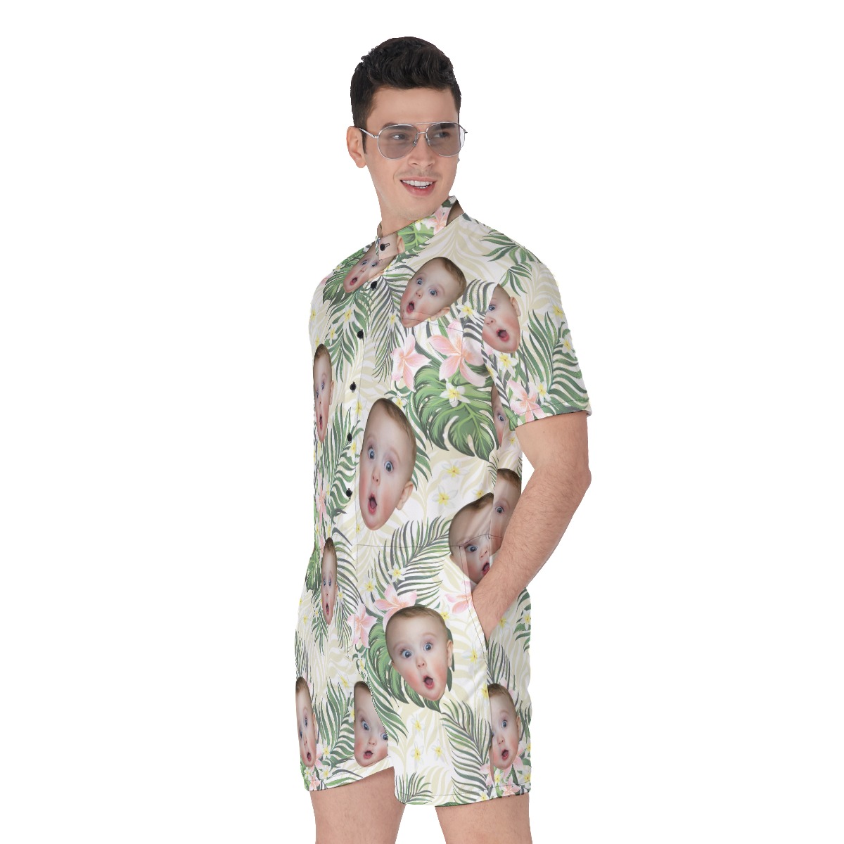Custom Baby Face Floral Men's Hawaiian Romper
