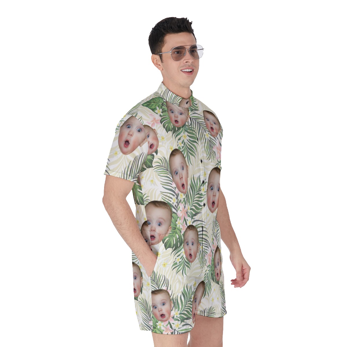 Custom Baby Face Floral Men's Hawaiian Romper