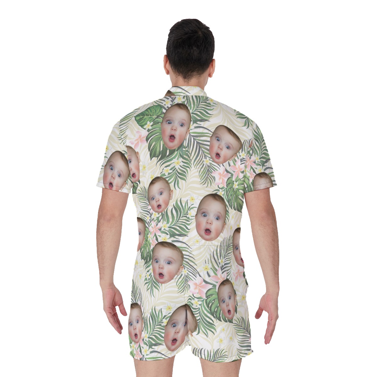 Custom Baby Face Floral Men's Hawaiian Romper