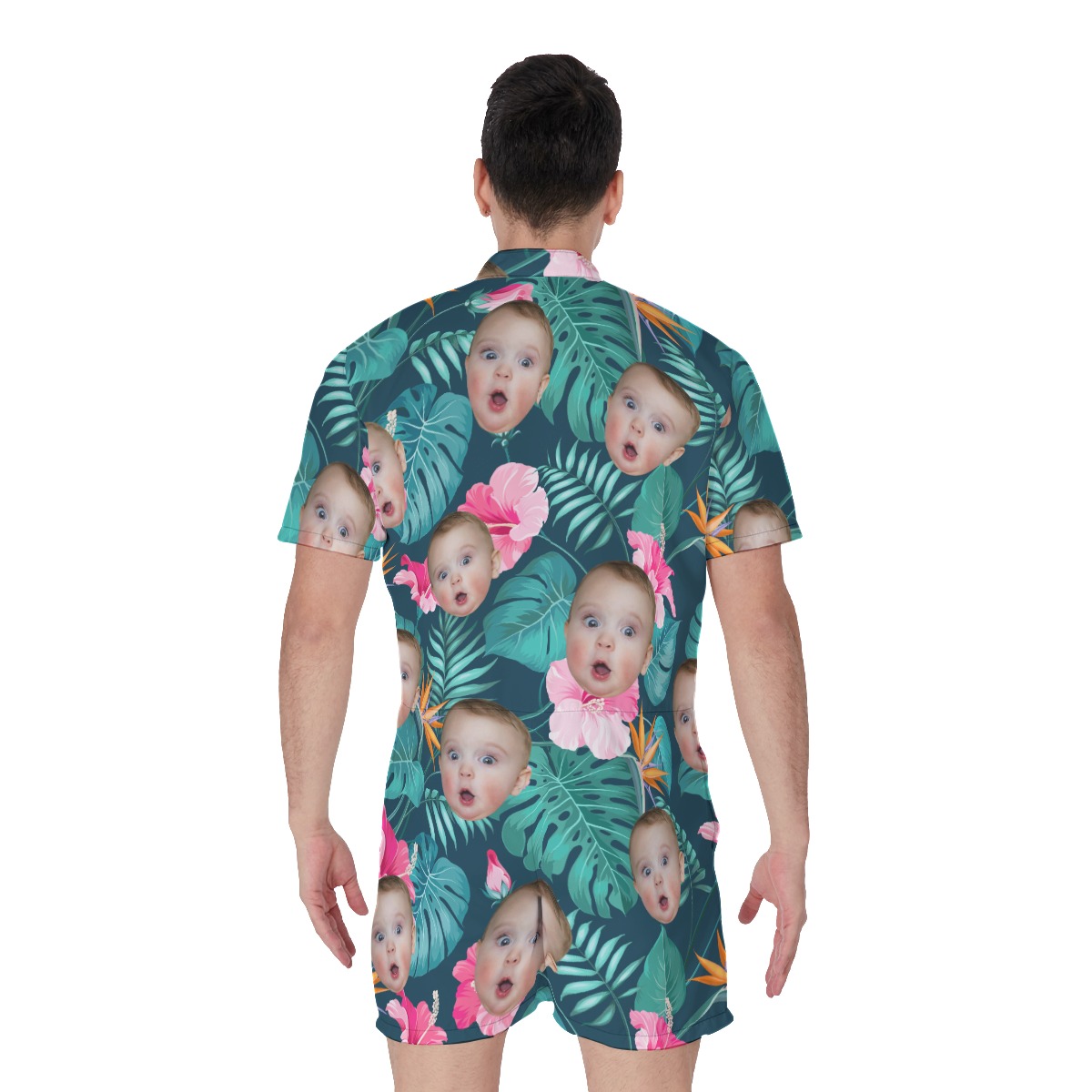 Funny Custom Tropical Men's Hawaiian Romper With Kids Face