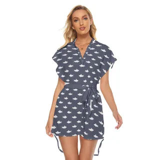 Women's Shark Print Dress With Tie